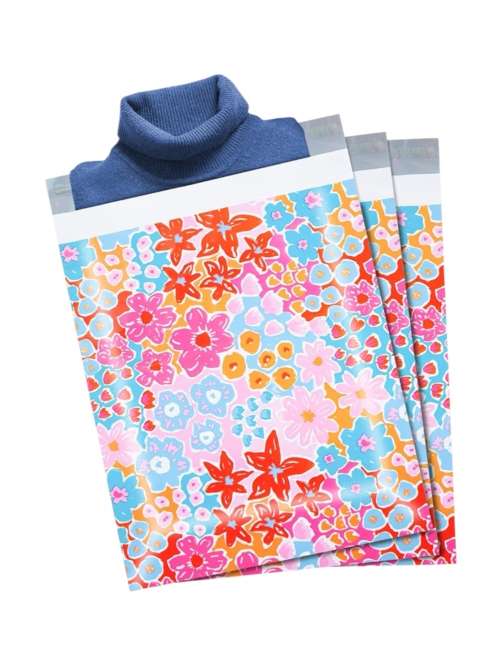 Polymailers 50 pack Bright Floral Spring Set in Turquoise, Pink & Orange - Picture 3 of 3
